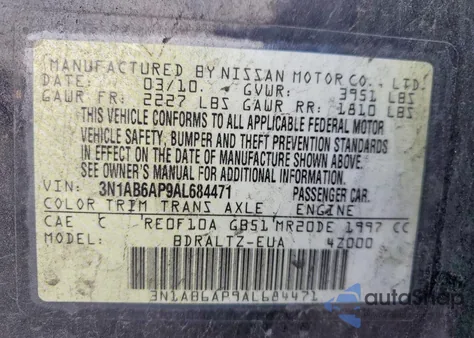 2010 Nissan Sentra 2.0 z USA, uszkodzony, nr VIN 3N1AB6AP9AL684471